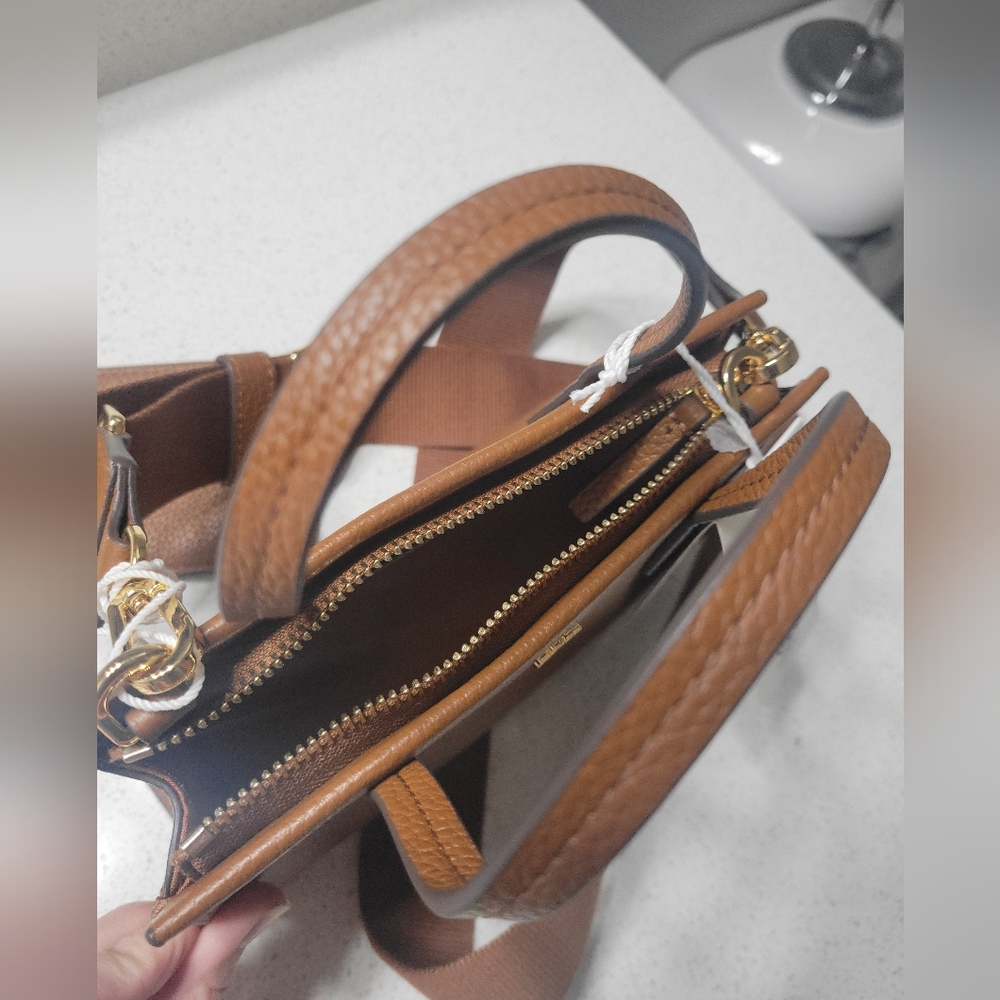 Tory Burch Brown Pebbled Leather Tote with Wristlet - Picture 3 of 6